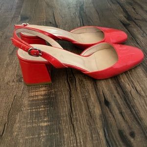 Aska red patent leather sling backs